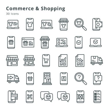 30 icons on commerce, shopping and related topic