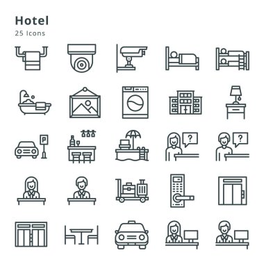 25 icons on hotel and related topic