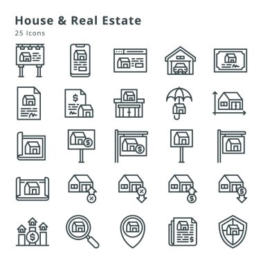 25 icons on house, real estate and related topic