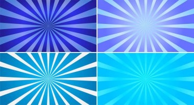 Simple blue color sunburst pack with gradient vector background illustration.