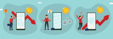 First Crash Bitcoin then implement idea then Business people gain profit in Bitcoin. Cryptocurrency Bitcoin graph chart design. Red arrow shows Bitcoin price going up vector illustration