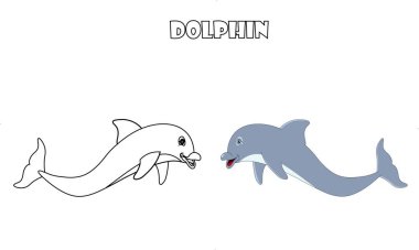 Cute dolphin animal line art color less image vector illustration, Children's pre school drawing page.