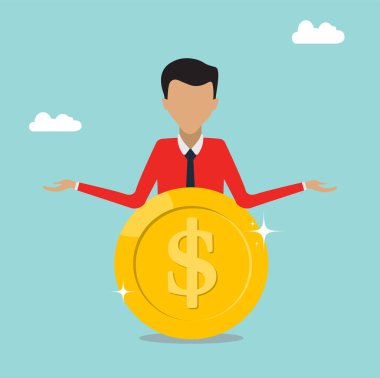 Happy businessman have gold dollar coin, Concept of wealth and success, business and finance vector illustration.