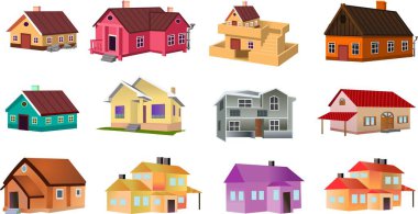 Çatısı olan dış vektör illüstrasyonlu evler. Modern. Kasaba binası dairesi. Kapı ve pencereli ev cephesi.