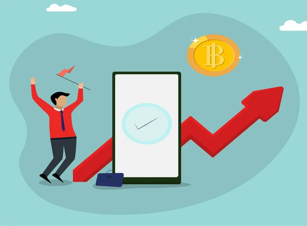 Business People Gain Profit Bitcoin Cryptocurrency Bitcoin Graph Chart Design — Stockvektor