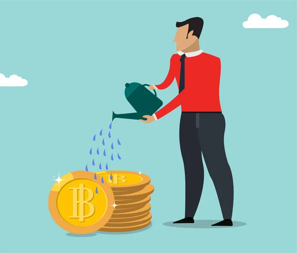Man Bitcoin Btc Growth Financial Future Investment Concept Flat Vector — Stockvector