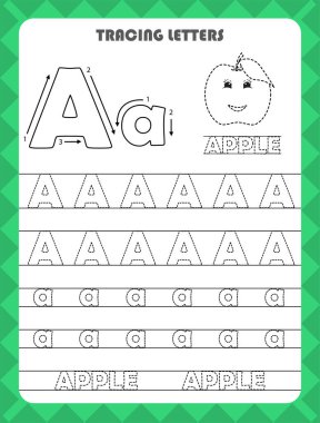 Trace letters of English alphabet and fill colors Uppercase and lowercase A. Handwriting practice for preschool kids worksheet.