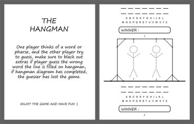 Hangman game page vector, kids activity notebook page.