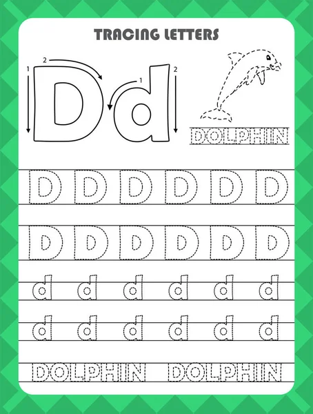Trace letters of English alphabet and fill colors Uppercase and lowercase D. Handwriting practice for preschool kids worksheet.
