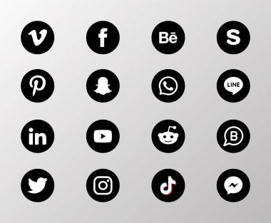 Social media icons silhoutee with shadow