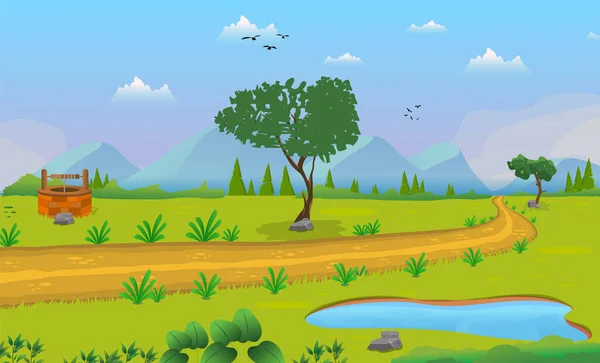 Vektor Illustration Einer Schönen Natürlichen Landschaft Cartoon Hintergrund Mit See — Stockvektor