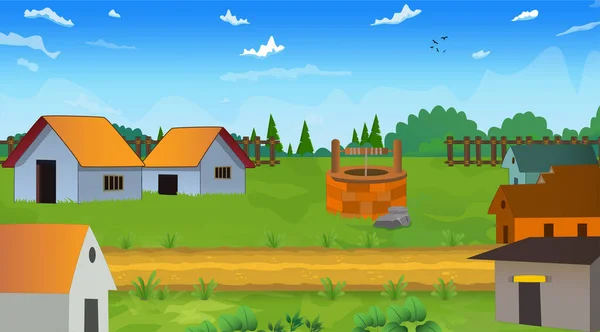 Vector Illustration Beautiful Country Side Natural Cartoon Village Background — Stock Vector