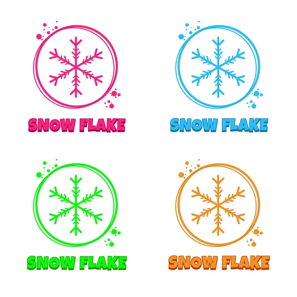 Colorata Icona Fiocco Neve Con Etichette Testo Colorate Adesivi Vettoriale — Vettoriale Stock