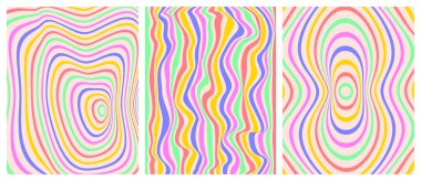 Soyut akışkan çizgilerin, duvar kağıdı kapağı şablonu tarzında, şirin, renkli, modern dalgalı, dikişsiz, pürüzsüz bir modelinin vektör çizimi.