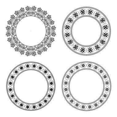 Boyama kitabı sayfası için yuvarlak yuvarlak çiçek desenleri, siyah beyaz karalama süsü, el çizimi vektör illüstrasyonu.