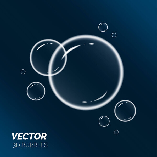Vector illustration of realistic soap bubbles isolated on a dark background