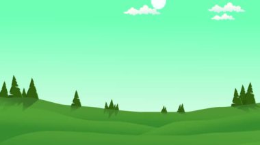 Günbegün hızlandırılmış zaman döngüsü, güneş doğar ve köy çizgi film animasyonu batar