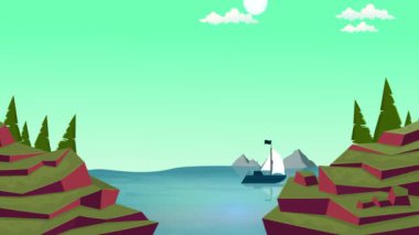 Günbegün hızlandırılmış zaman döngüsü, güneş doğar ve köy çizgi film animasyonu batar