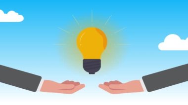 Doğadaki fikir güneş enerjisi, el hareketi ampul, yenilik, ilham, ekoloji ve yeni fikir animasyonu.