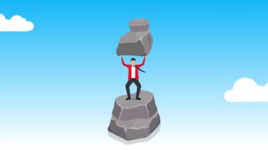 Taşı tutan iş adamı, çok fazla sorumluluk kavramından gelen baskı aşırı yük ve stres, iş sıkıntısından kaynaklanan endişe.