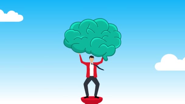 Empresário Segurando Grande Cérebro Auto Aperfeiçoamento Desenvolvimento Pessoal Mentalidade Crescimento — Vídeo de Stock