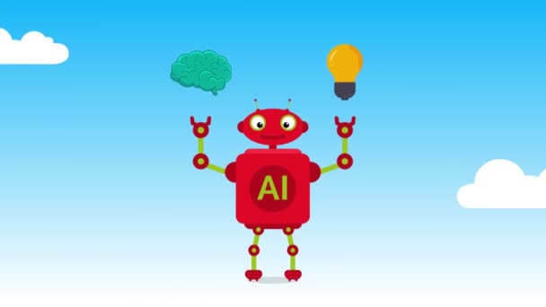 脳とアイデアを保持する現代ロボット人工知能 人工知能の強化 放射能ヒューマンサポートコンセプト — ストック動画