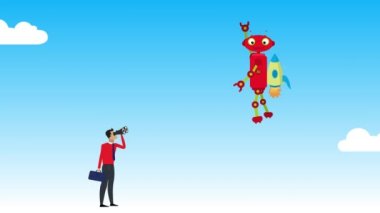 İş adamı yapay zeka kavramını, yapay zekayı, ai-teleskop kavramını geliştirmeye çalışıyor.