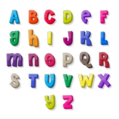 ABC çizgi film tarzı renkli alfabeler, İngilizce harfler vektör sanatı