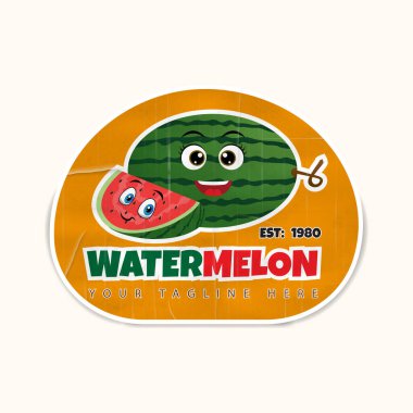 Karpuz yaz meyvesi gerçekçi etiketi ve etiketi veya ambalaj vektörü çizimi için rozet şablonu