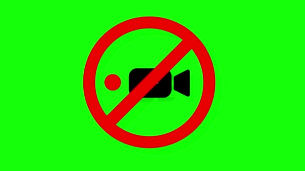 Ingen Inspelningssymbol Video Förbjuden Ikon Grön Skärm Animation — Stockvideo