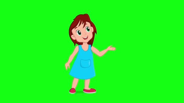 Schattig Klein Meisje Presenteren Iets Met Hun Linkerhand Cartoon Animatie — Stockvideo