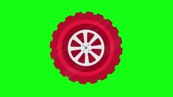 Анимация Цикла Вращения Красных Шин Графика Движения Шин Зеленым Экраном — стоковое видео