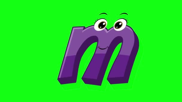 具有绿色屏幕背景的卡通风格的字母M2D动画 为小孩设计的字母 — 图库视频影像