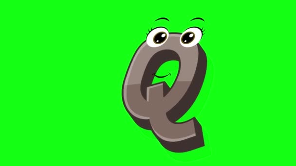 漫画スタイルの手紙Q 2Dアニメーション 緑のスクリーンの背景 Qのアルファベットは子供のための手紙を踊ります — ストック動画