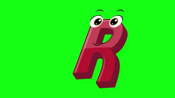 具有绿色屏幕背景的卡通风格的字母R2D动画 为小孩设计的字母跳舞字母 — 图库视频影像