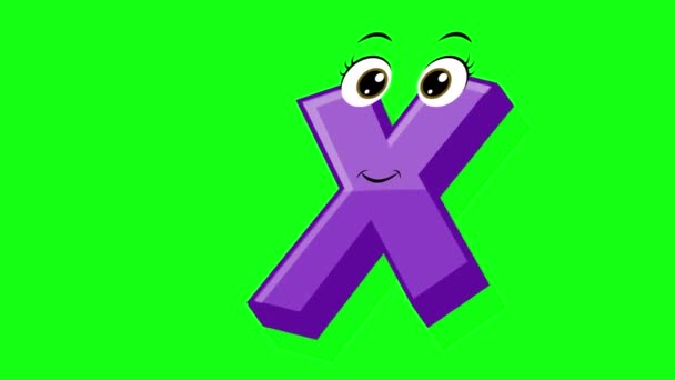卡通风格的字母X2D带有绿色屏幕背景的动画 为幼儿设计的字母跳舞字母 — 图库视频影像