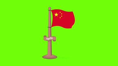 Çin bayrağı çizgi film stili 2d animasyon yeşil ekran 4k animasyon videosu, Çin bayrağı günü için harika