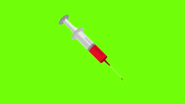 Scarico Sangue Iniezione Rilascio Sangue Una Siringa Sfondo Schermo Verde — Video Stock