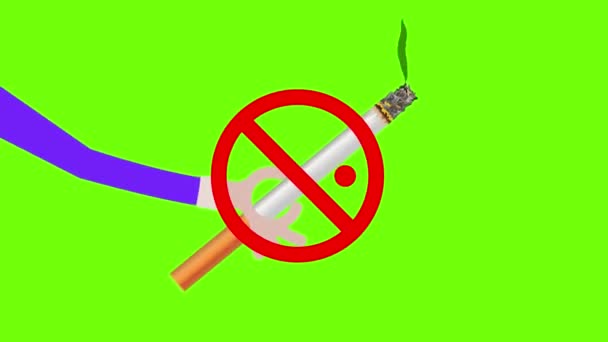 Adam Sigara Animasyonuna Sigara Içilmez Işareti Veriyor Yeşil Ekran Arka — Stok video