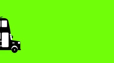 Siyah okul otobüsü simgesi döngü 2d animasyon videosu, siluet otobüs yeşil ekran arkaplan