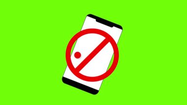 Cep telefonu yasaklandı, yeşil ekran arkaplan 2D animasyon yasaklama işareti üzerine imza atmak yasak