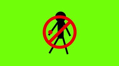 Erkekler yasaklı yürür, tabela üzerinde yürümez, yeşil ekran arka planında yasak alana girmez 2d animasyon yasaklama işareti