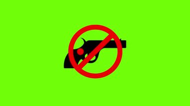 Silaha izin yok, silah yasaklandı ve yeşil ekran arka planında 2D animasyon yasaklama işareti yok.