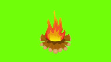 Camping bone fire clip art, woods with flames burning animation on green screen background, 4k animated video