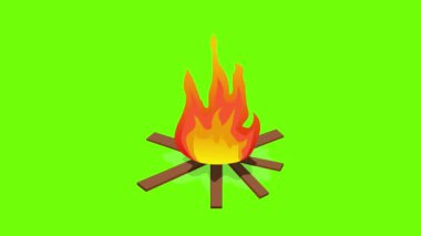 Camping bone fire clip art, woods with flames burning animation on green screen background, 4k animated video