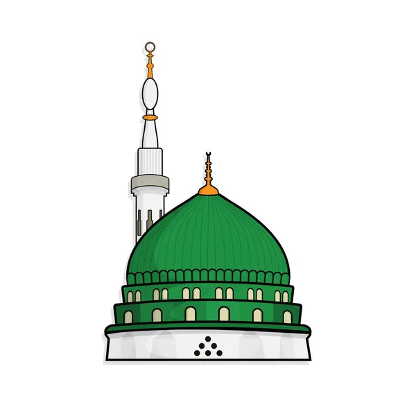 stock vector Madinah masjid al nabawi mosque or minaret and green dome in saudi arabia vector illustration