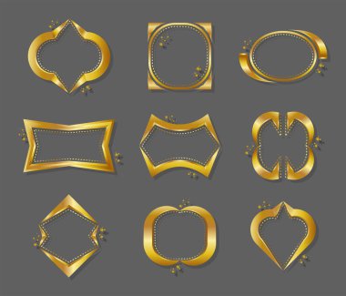 Altın lüks çerçeve seti, boş altın kenarlar izole edilmiş vektör illüstrasyonu şablonu