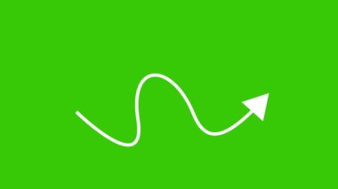 Yüksek eğri oklar, el yapımı kıvrımlı ok sembolü yeşil ekran arkaplanındaki grafik canlandırma videosu
