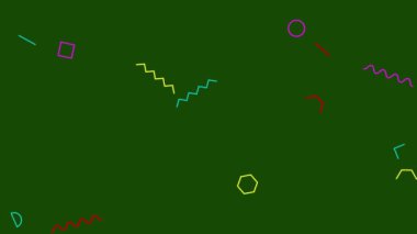 Soyut renkli tasarım elemanlarını üst üste koy, geometrik şekillerin 2d animasyonu 4k hareketli görüntü yeşil ekran arka planı