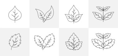 Arkaplanda tek bir sürekli çizgi çizen siyah yaprak simgeleri ve dallar dizisi